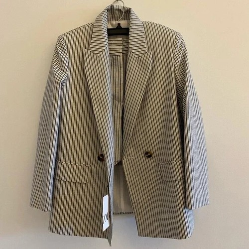NWT ZARA WOMENN STRIPED RUSTIC LONG SLEEVE BLAZER size S - 第 1/5 張圖片