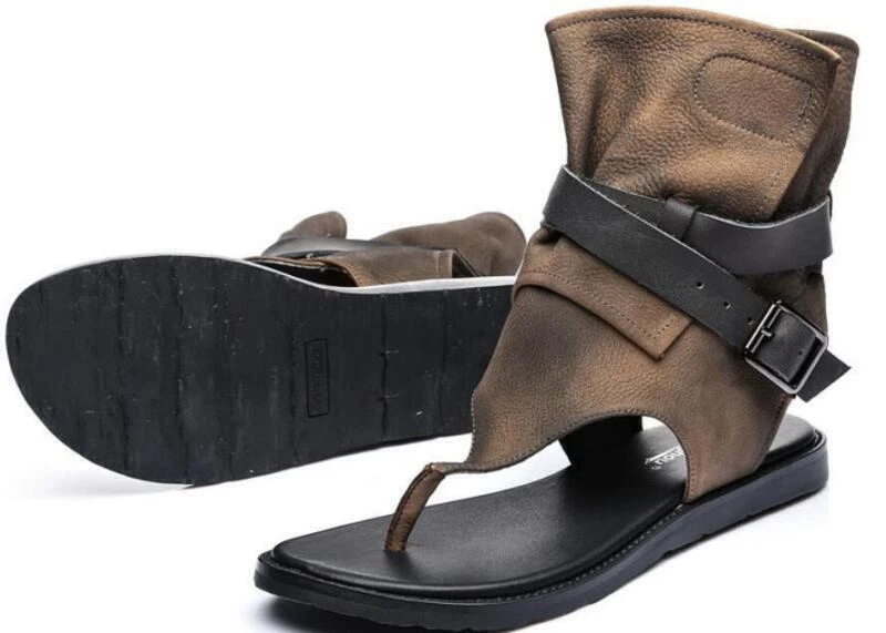 Real Leather Thong Sandal Womens Ankle Boot Platform Flat Roma