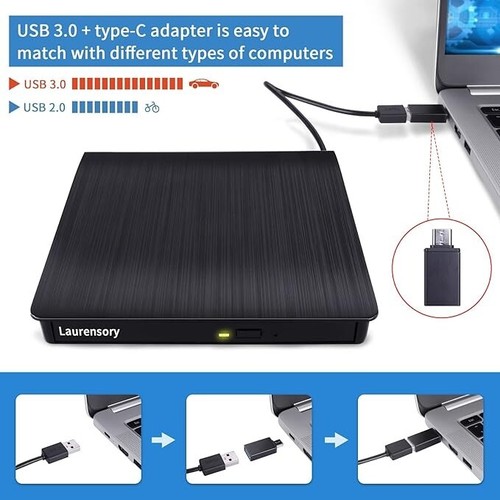 Externes DVD Laufwerk USB 3.0 Typ-C USB Tragbarer Player für Laptop CD DVD +/-RW - Bild 6 von 6