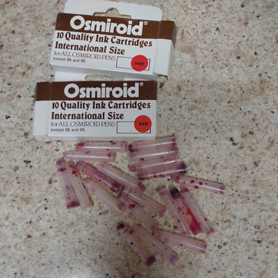 Osmiroid pen Ink Cartridges International size RED EMPTY Vtg Berol PROP box
