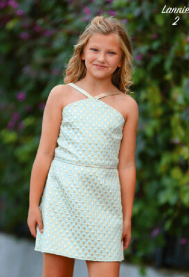 Dolls & Divas Girls Aqua & Gold Brocade Special Occasion Spring/Summer Dress 16