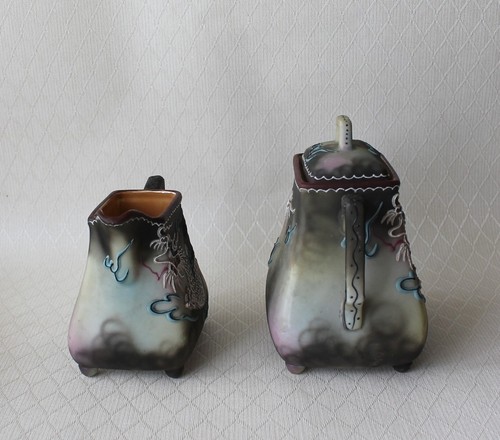 Vintage handbemalt japanische Moriage grauer Drache Ware Milchkännchen Zuckerdose gemarkt - Bild 8 von 11