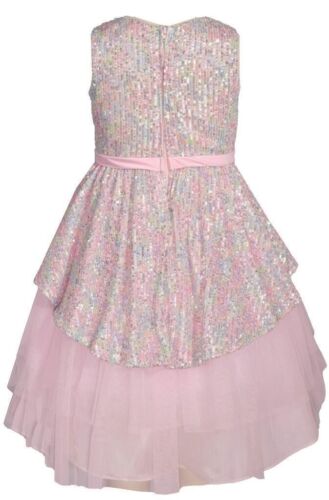 NWT Bonnie Jean Girls 3T Sleeveless Pink Sequin Bodice Hi-Low Party Dress - Picture 2 of 3