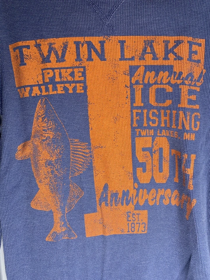 Boys XL 16/18 Long Sleeve Waffle shirt - Ice fishing Walleye Pike - Image 2 of 4