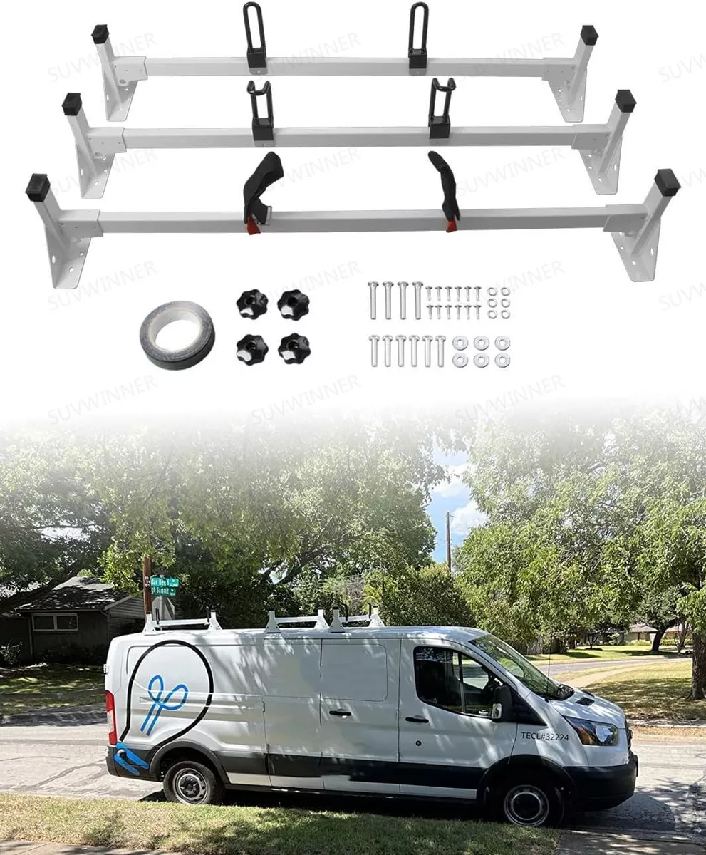 Utility van rack with 3 cross bars