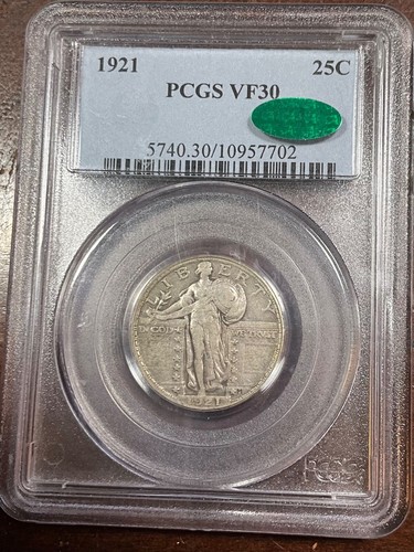 PCGS VF30 CAC 1921 STANDING LIBERTY QUARTER SCARCE KEY DATE BEAUTIFUL EYE APPEAL - Picture 3 of 3