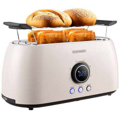 Edelstahl XXL Toaster 4 Scheiben Brötchenaufsatz Toastautomat Krümelschublade