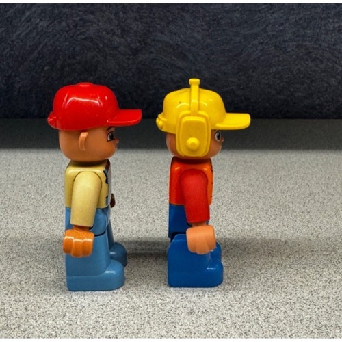 Vintage Lego Duplo Construction Worker Figures - Red & Yellow Helmets Overalls - Picture 2 of 5