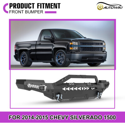 For 2014 2015 Chevrolet Silverado 1500 Front Bumper Black Steel W/Pot Light