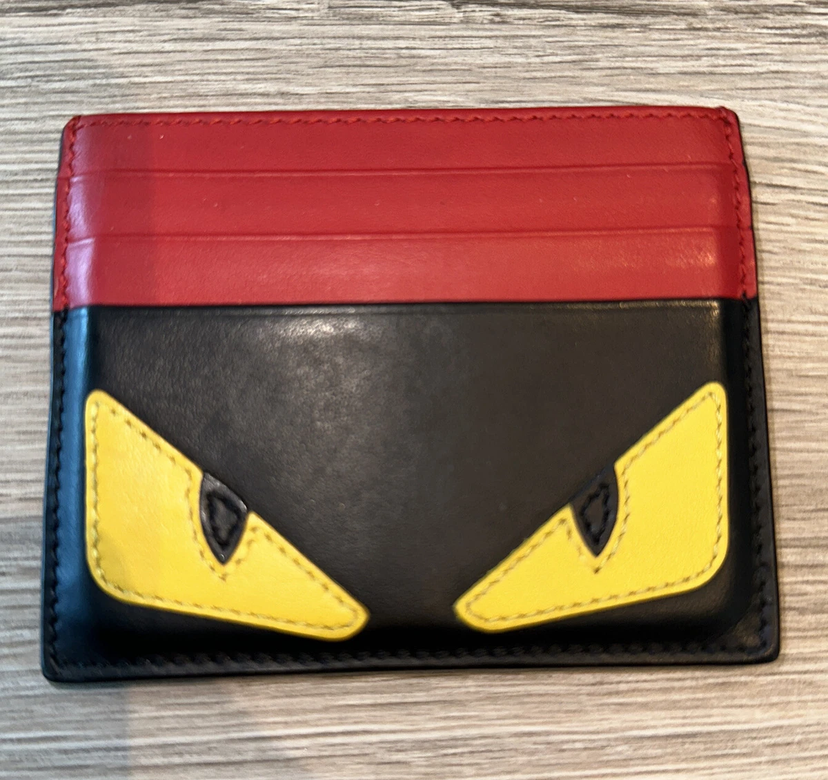 Fendi roma italy monster eyes leather card holder wallet