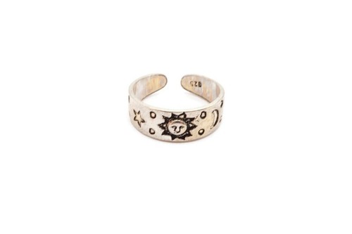 Sterling Silver 925 Sun Moon Stars Toe Ring Size 2.75