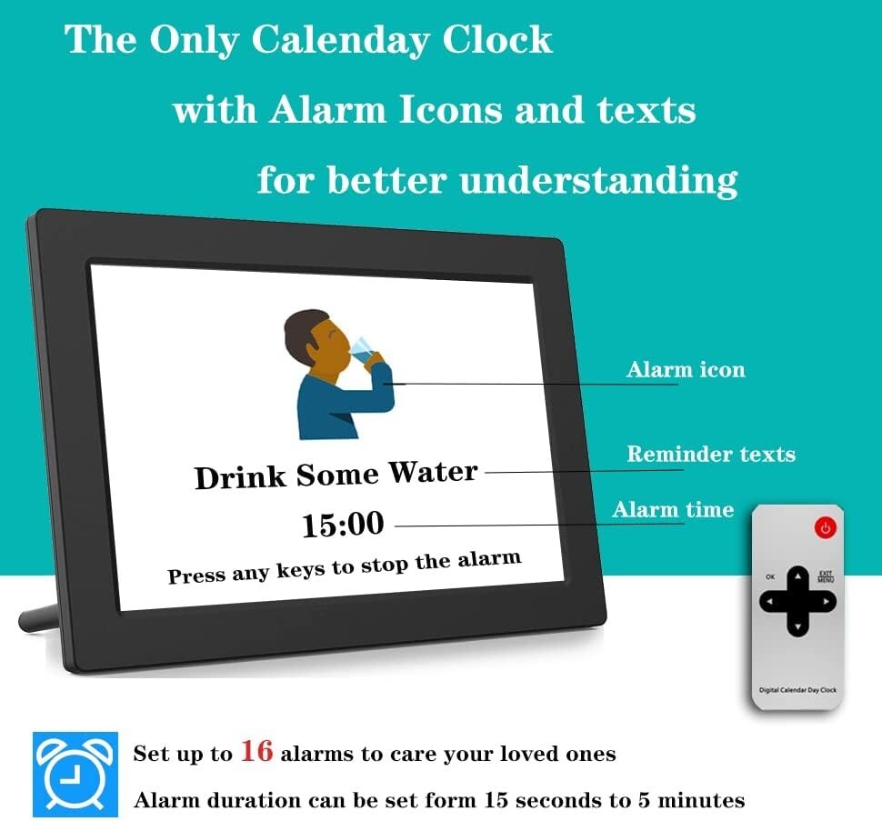 Véfaîî Dementia Clock 2.0 with Auto DST, 15 Custom Reminders, Day Clock & Remote eBay