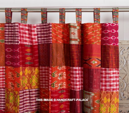 2 Pcs Indian Sari Patchwork Curtain Drape Window Decor Multi Silk Sari Curtain - Picture 19 of 41