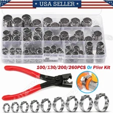 100/260Pcs Stainless Steel Hose Clamps Assortment Kit Fuel Air Water Pipe Clips