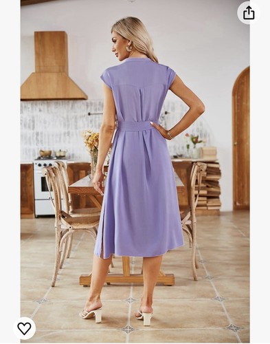 BROVAVE Women’s Summer Midi Dress XL – Cap Sleeve Tie Waist Button Down Outfit - Picture 5 of 8