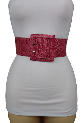 Women Fashion Elastic Hip Waisted Belt Pink Stretch Waistband Square Buckle M L - Picture 14 of 24