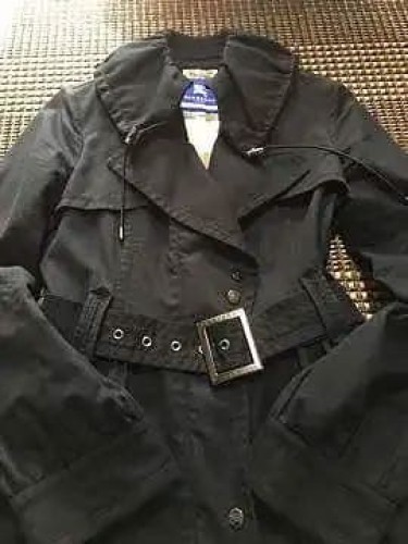 Burberry Blue Label Trench Coat Black Cotton Liner Nova Check Size 38 For Women thumbnail 14