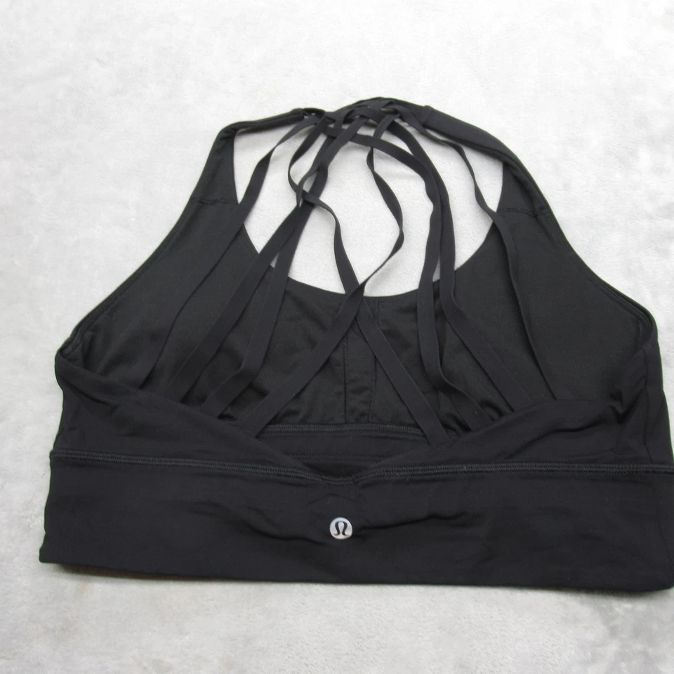 Lululemon Sport Bra Women 12 Black Lace Free To Be Moved Strappy Back Padded - Image 3 of 4