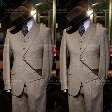 Woolen Men's Suit Vintage 3Pcs Regular Fit Singe Breasted Warm Jacket Vest