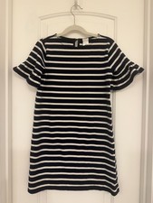 Crewcuts Girls Navy White Stripe Dress Size 8 Ruffle Sleeve