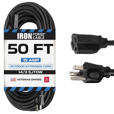 50 Ft Black Oil Resistant Extension Cord for Farms and Ranches - 14/3 SJTOW