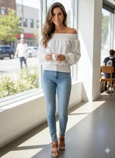 Bebe Off The Shoulder Long Sleeve Shirt White Size Small Excellent Condition