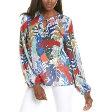 NEW Anthropologie Hutch Floral Meadow Top White Red Blue Blouson Blouse Small