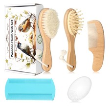 Baby Hair Care Kit, 5 in 1 Wooden Natural Goat Bristles Brush Cradle Cap Comb B