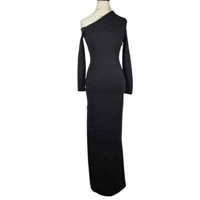 Solace London Liva Gown US 2 Black Asymmetric 1 Shoulder Timeless Evening Dress
