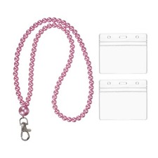 Pearl Lanyards with 2 Horizontal ID Badge Holders for Women, Purple