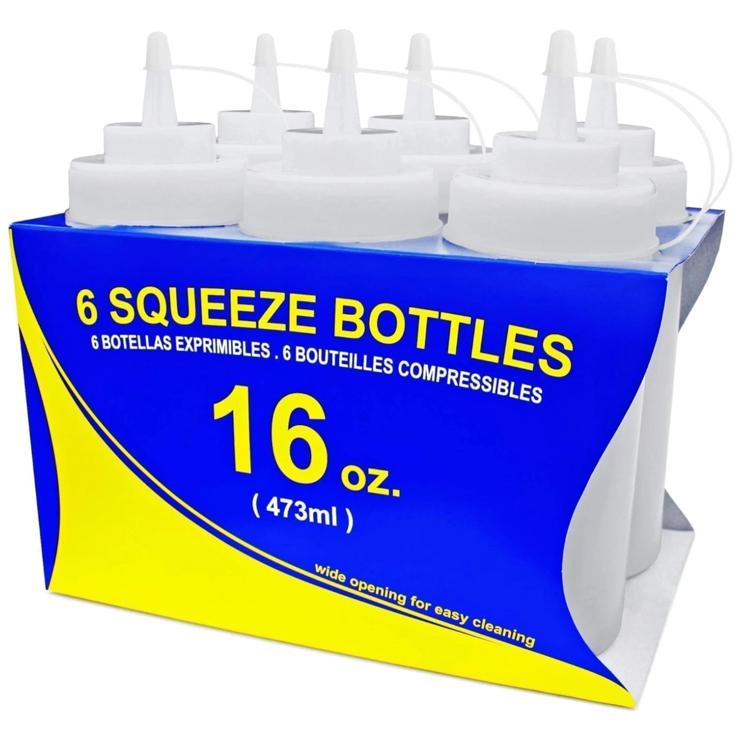 Commercial Grade Squeeze Bottles, 16 oz, Pack of 6