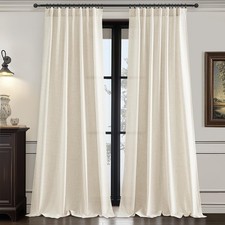 Birch 92 Inch Length Linen Curtains 2 Panels Set Pleated Window Drapes Light ...