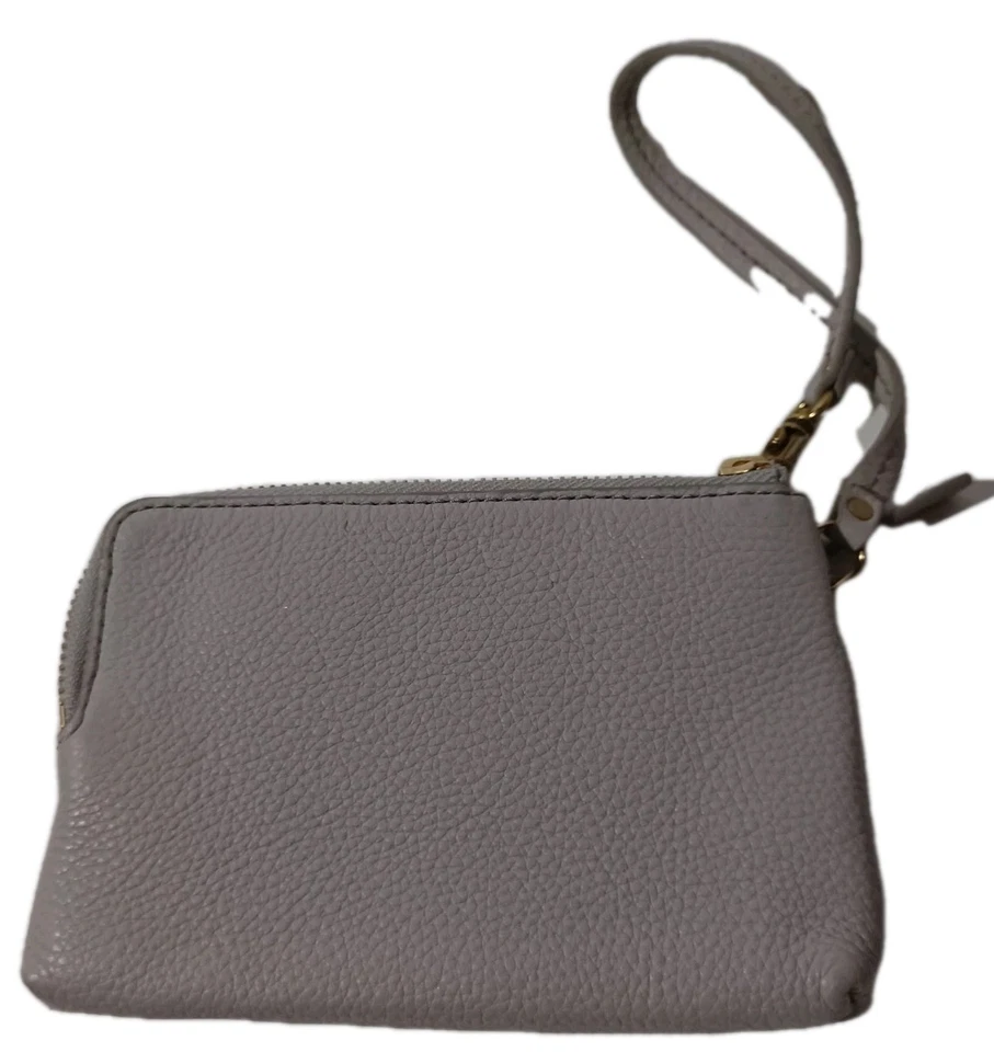 Fossil Clutch Handgelenktasche grau genarbtes Leder Scheinfaltung Reißverschluss Tasche - Bild 4 von 4