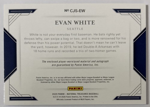 Evan White 2020 National Treasures Clearly Jumbo Jersey Auto #CJS-EW (11/99) - Picture 2 of 2