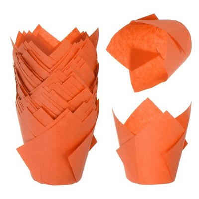 50Pcs Tulip Baking Cups Cupcake Muffins Liners Paper Disposable Wrappers, Orange