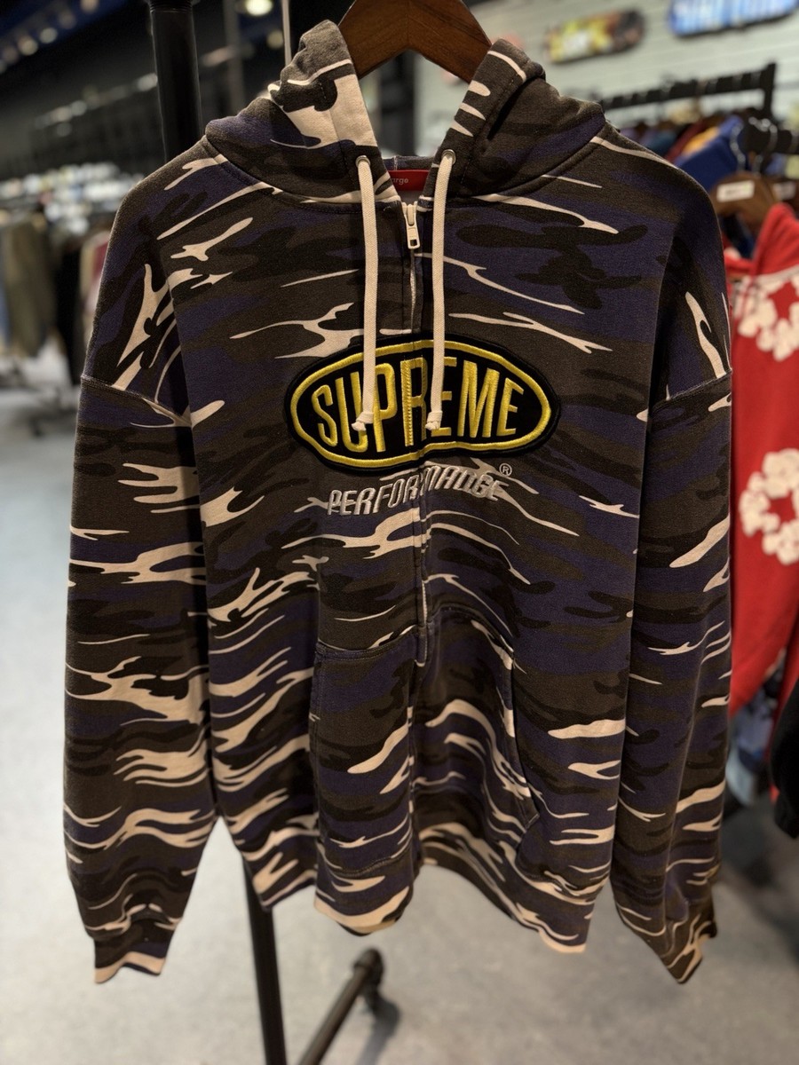 Supreme Performance Zip Up Hooded Sweatshirt Blue Camo Size (XL