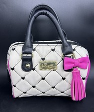Betsey Johnson Quilted Mini Top Handle Handbag Bow Embroidered Hearts