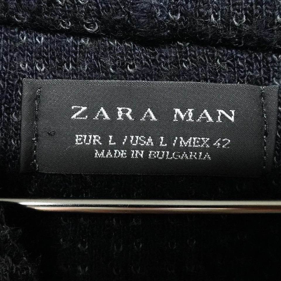 Suéter Zara Hombre Hombre Grande Gris Con Capucha Tejido Waffle Mezcla Lana Pullover Foto 3 de 4