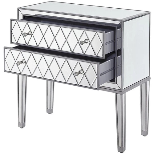 Elegant Decor Reflexion 2 Drawer 34" Mirrored Nightstand in Antique Silver - Picture 3 of 11