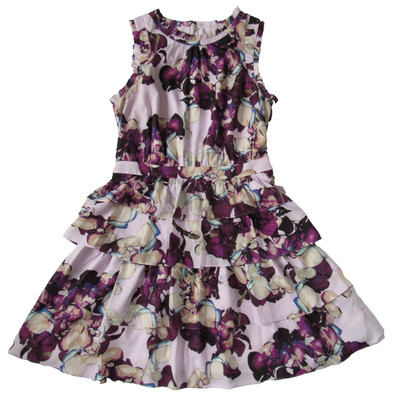 Banana Republic Purple Lilac Andre Floral Print Ruffle Hem Dress Lined Size 8