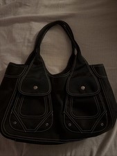 Y2K BCBG Paris Black Moto Bag Contrast Stitching Silver Hardware Women’s VTG