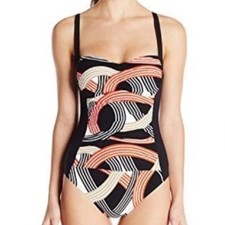 La Blanca Mio Sweetheart Neckline Wireless Geometric One Piece Swimsuit Size 12