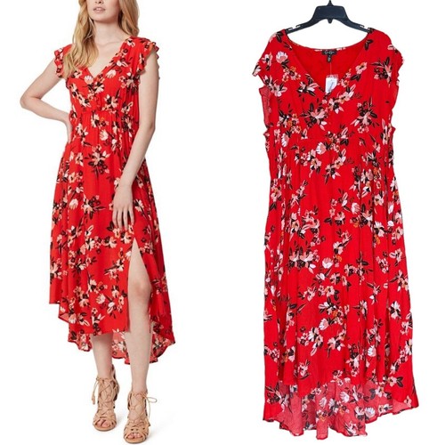 Jessica Simpson Plus Size Maxi Dress 2X Fiery Red Sporadic Blooms Gabbie NWT