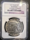 1921 Peace SILVER Dollar $1 NGC AU Details Cleaned