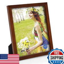 RPJC 11x14" Solid Wood Picture Frame, HD Glass, Wall Mount or Stand, Brown