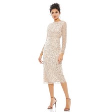 Mac Duggal 10812 Beaded Tea Length Sheer Sleeve Size 4 NWOT