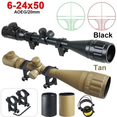 Hunting 6-24x50 AOEG Mil-Dot Scope Red/Green Sight Optics With 20mm Rail Mounts