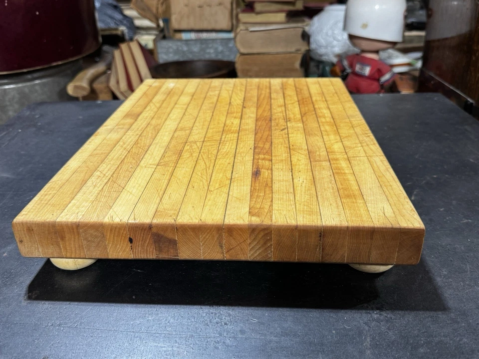 Vintage Wood butcher block Cutting Bread Board Chopping Footed country 16" - Image 4 of 4