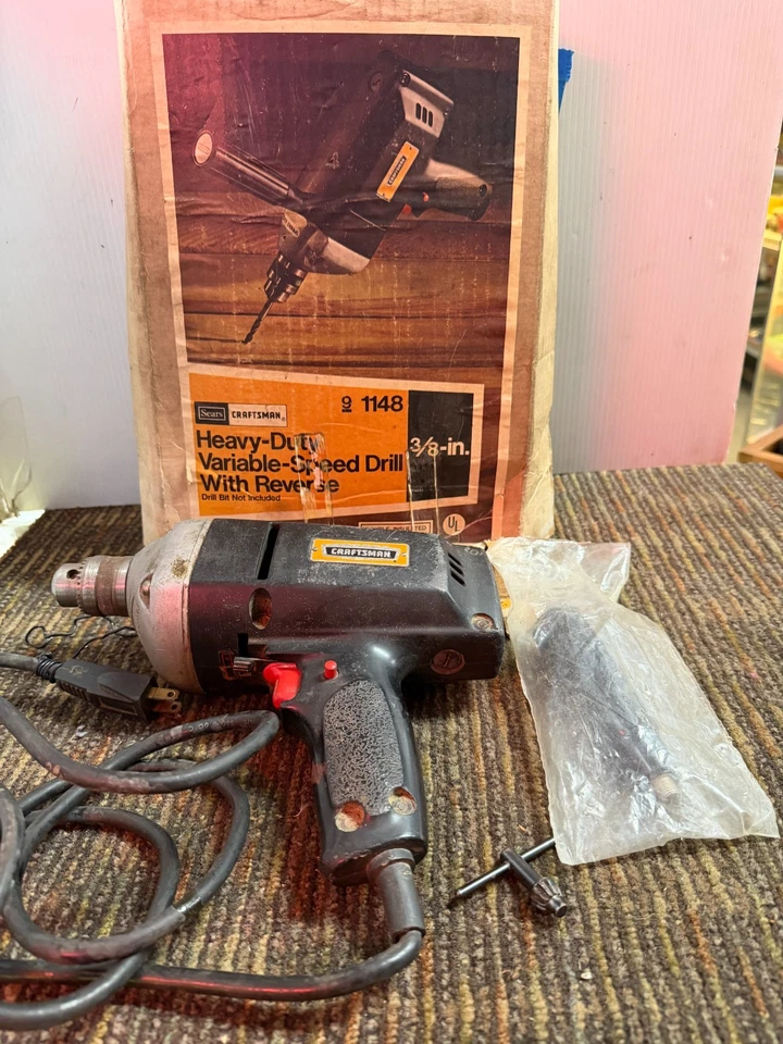 "Taladro de velocidad variable de alta resistencia vintage Sears Craftsman 3/8"" con reversa" Foto 2 de 4