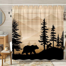 Bear Shower Curtain Rustic Woodland Cabin Country Forest Shower Curtain Wildlife